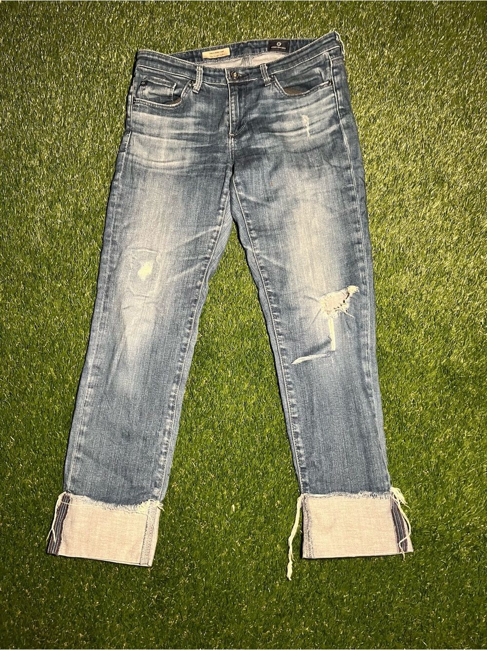 AG Adriano Goldschmied The Stevie Cuff Distressed Women's Blue Jeans Size 28